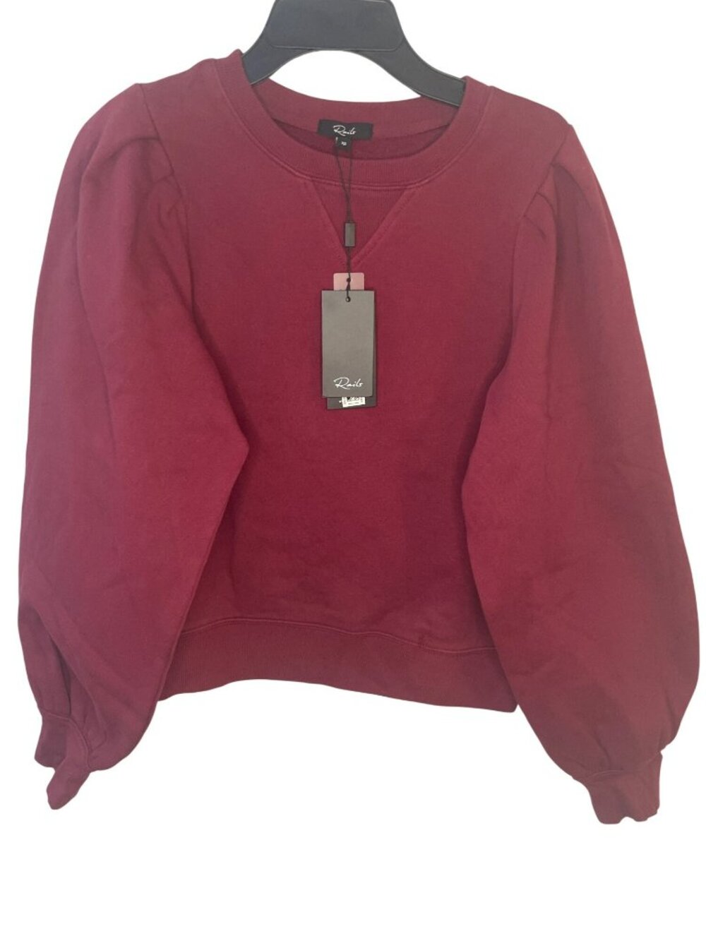 Rails Tiffany Merlot Sweatshirt Crew Neck Puff Sleeves Merlot Wmns Sz XS $178NEW